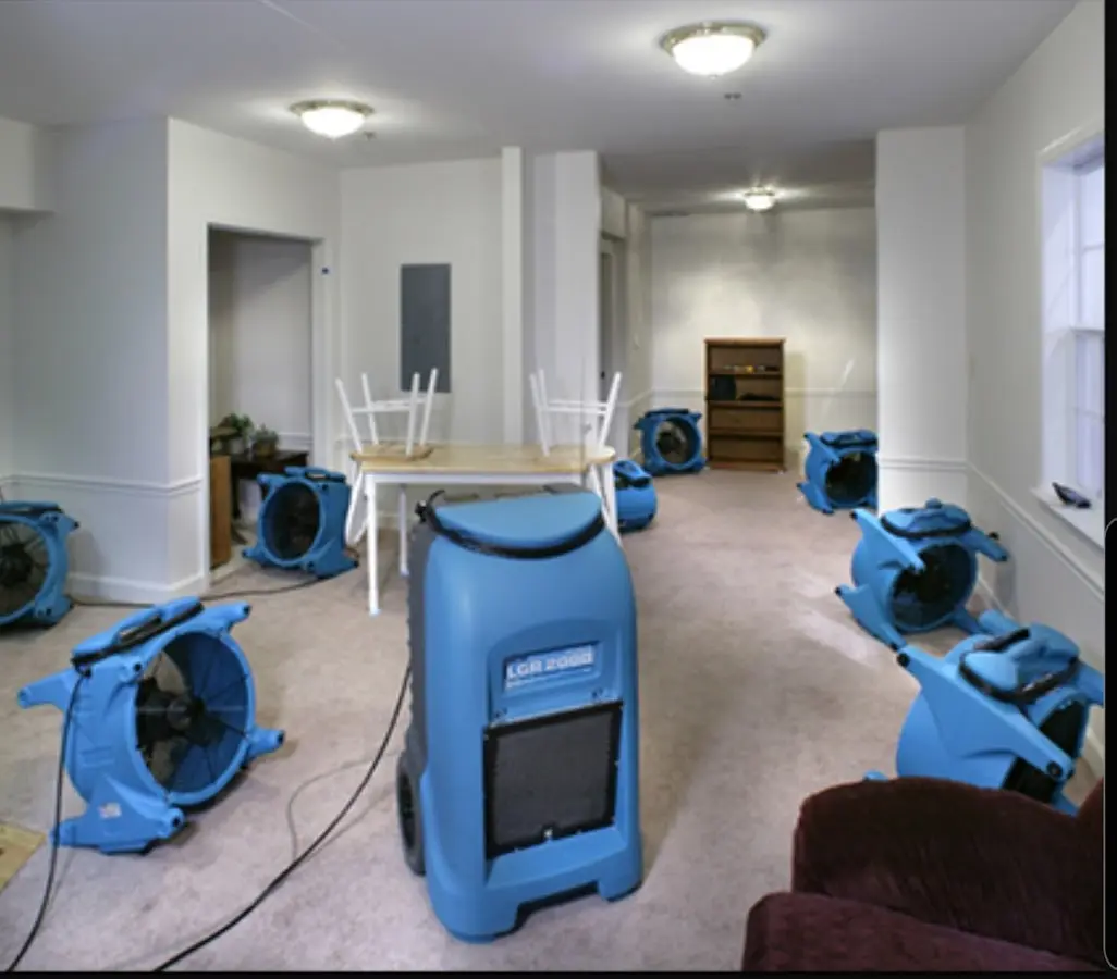 Air movers and dehumidifier setup for Water Damage Restoration in Bay Village
